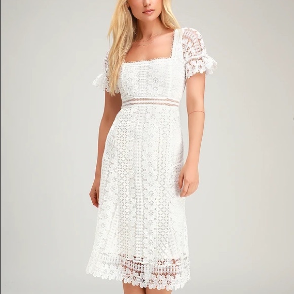 Lulus Dresses & Skirts - Lulus Love To Be Loved White Lace Midi Dress NWT S